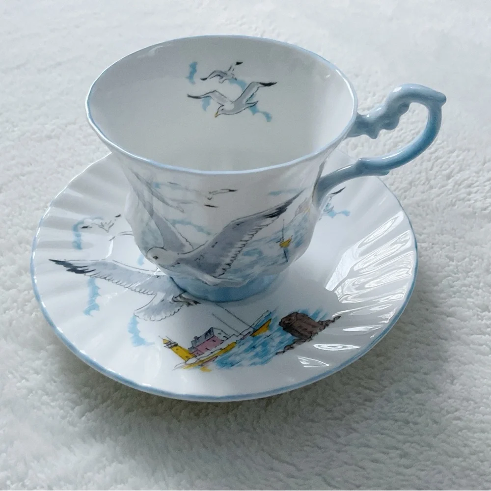 Queen’s Rosina Seagull Fluted Cup & Saucer England